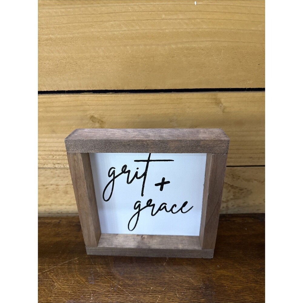 Grit + Grace 8.5x8.5 Wood Sign Rustic Farmhouse Inspirational Wall Decor”